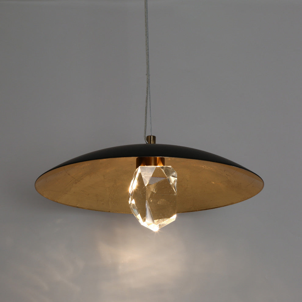 LNC Eleutherius 1-Light 13.8" Modern Crystal LED Pendant Light, Black/Gold