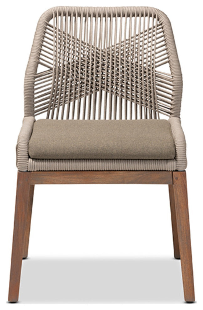 Jennifer Mid-Century Transitional Gray Woven Rope Mahogany Dining Side Chair