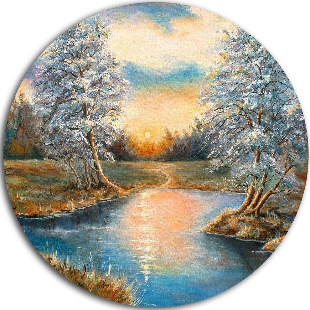 Birches In Autumn Wood, Landscape Round Metal Wall Art, 11"
