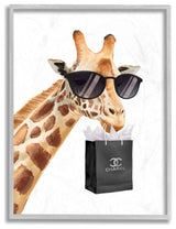 Stupell Industries Glam Fashion Giraffe Animal Painting, 11"x14", Gray Framed