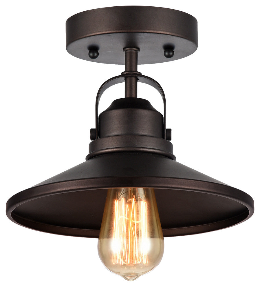 IRONCLAD, 1 Light Rubbed Bronze Semi-flush Ceiling Fixture, 9" Shade