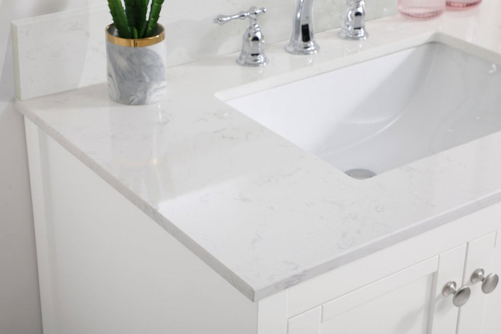 Tobias 36" Single Bathroom Vanity, White With Backsplash