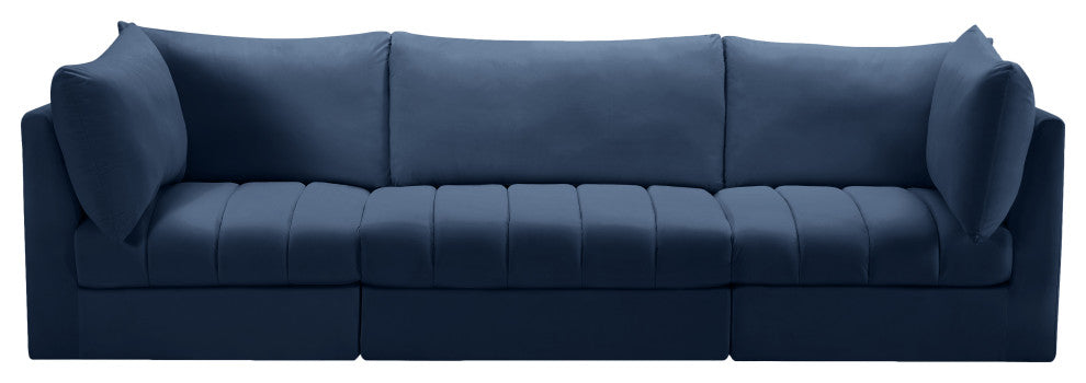 Jacob Velvet Upholstered 3-Piece Modular Sofa, Navy