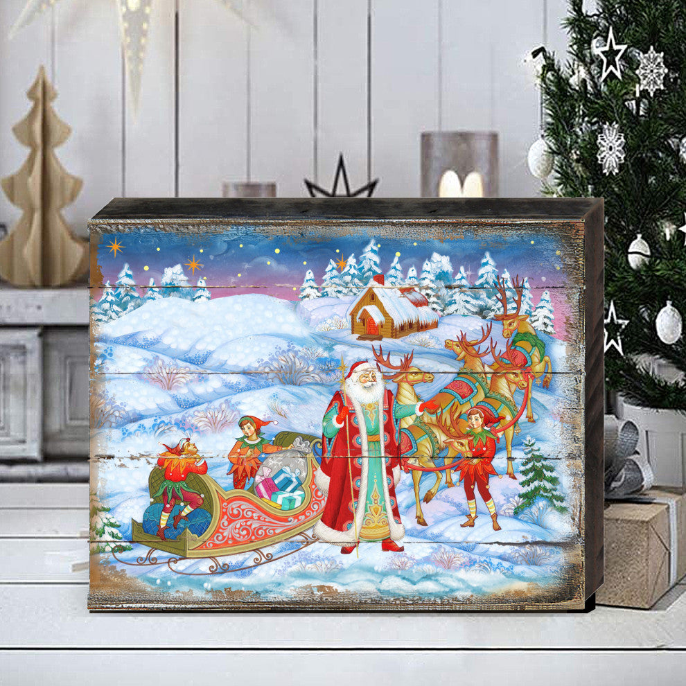 Bellowed Carrier Santa Wooden Wall Art, Oversized, 48"x36"