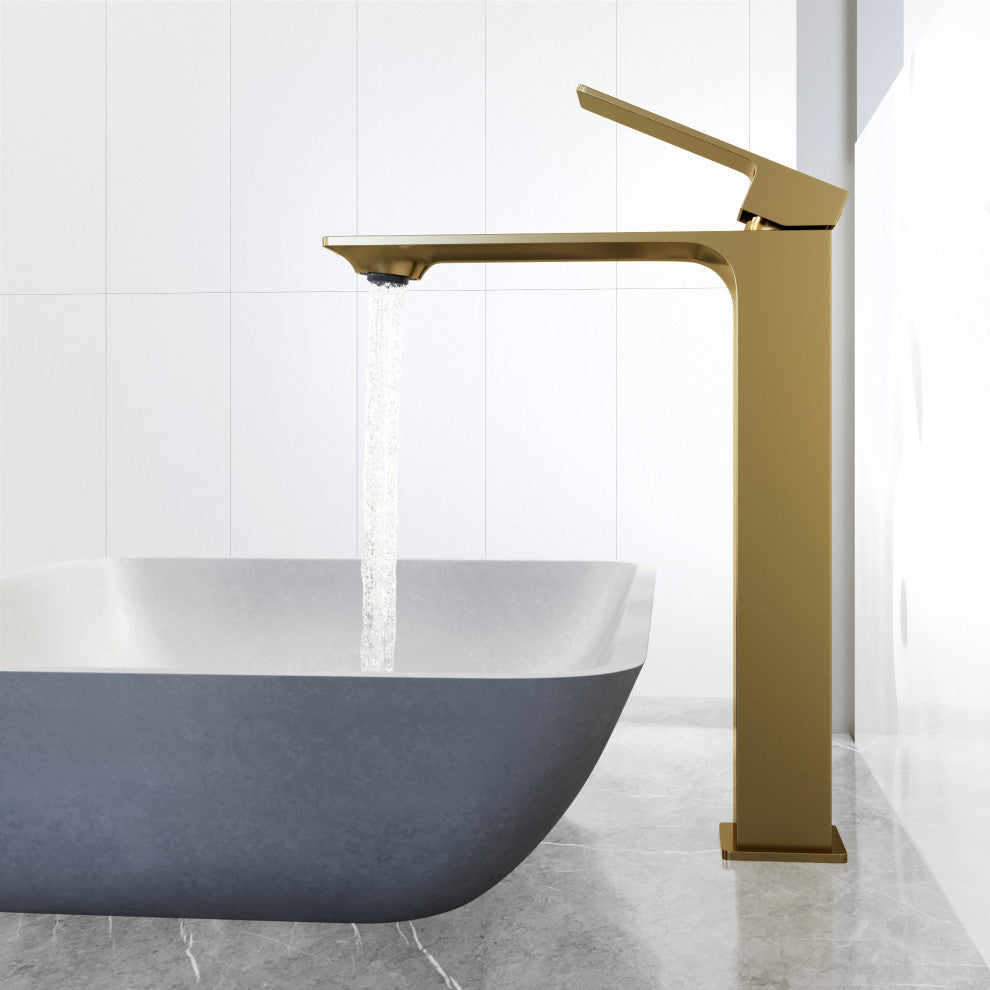 VIGO Dunn 11" H Single Handle Single Hole Bathroom Vessel Faucet, Matte Brushed Gold