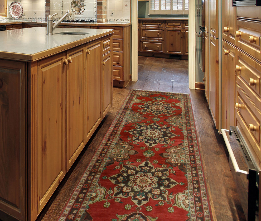 Fine Vintage Distressed Carleen Rust/Charcoal Runner, 3'7x10'4