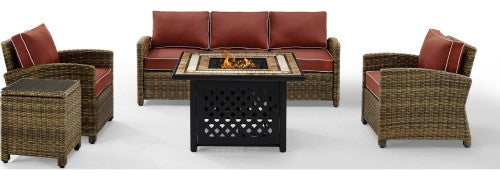 Bradenton 5-Piece Outdoor Wicker Sofa Set and Fire Table, Sangria