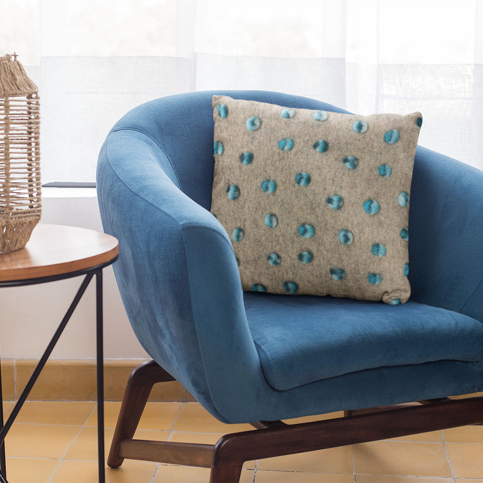 Plutus Blue Wool Dot Luxury Throw Pillow, 24"x24"