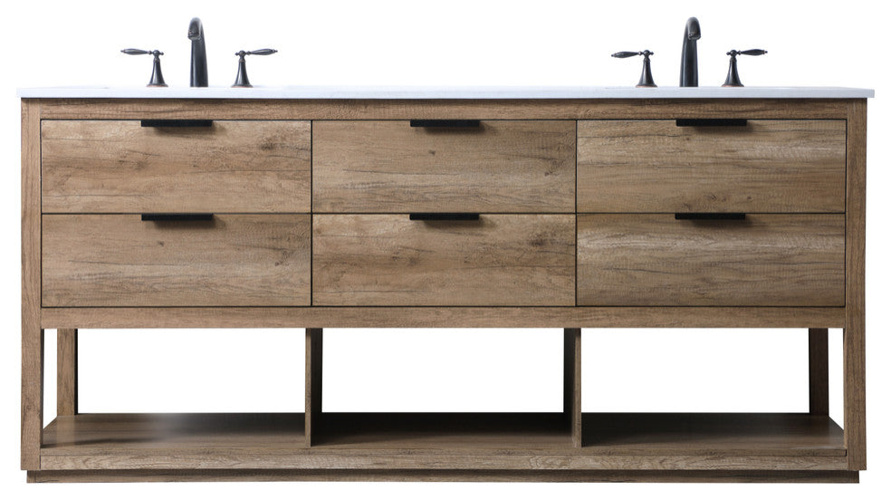 72" Double Bathroom Vanity, Natural Oak