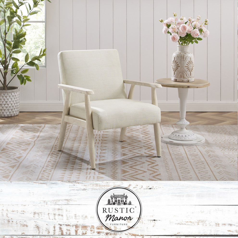Rustic Manor Gian Armchair Upholstered, Beige and Cream Linen