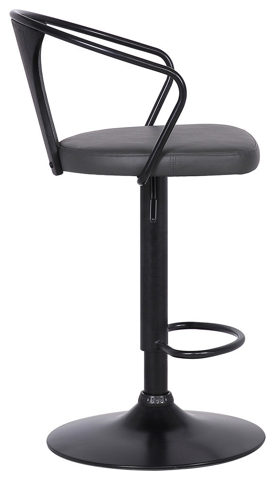 Eagle Adjustable Barstool, Black Powder Coated Finish With Black Faux Leather, Gray