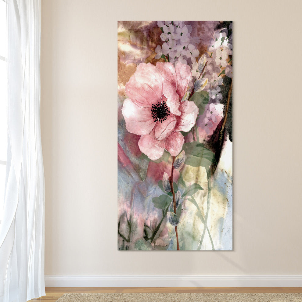 "Pastel Fleur I&II" Frameless Reverse Printed Tempered Glass Wall Art Set of 2
