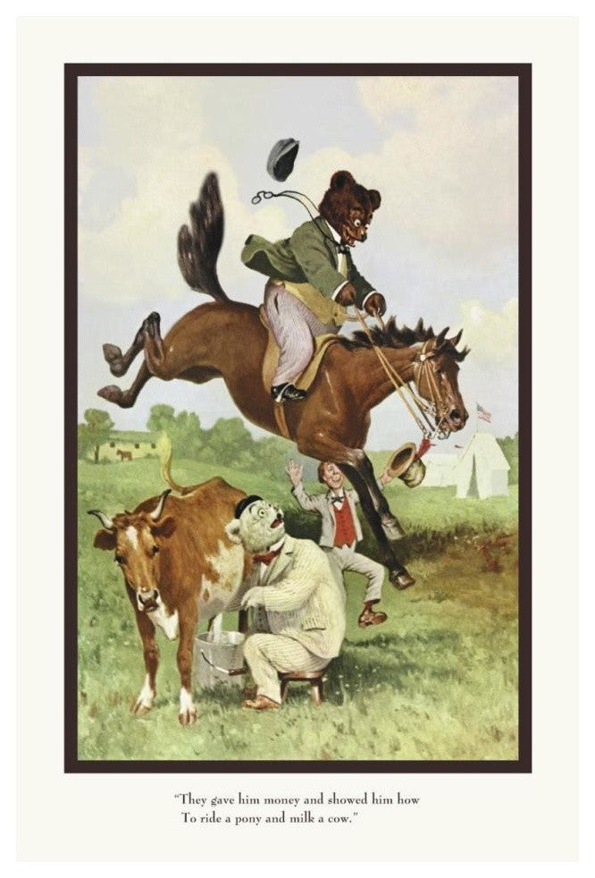 "Teddy Roosevelt's Bears: Teddy B and Teddy G on the Farm" Paper Art, 14"x20"
