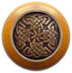 Celtic Isles Wood Knob, Antique Brass, Maple Wood Finish, Antique Brass