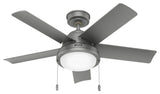 Hunter Seawall Wet Rated Ceiling Fan, LED Light Kit, Pull Chain, Matte Silver