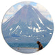 Bear In Front Of Volcano, Landscape Disc Metal Wall Art, 11"