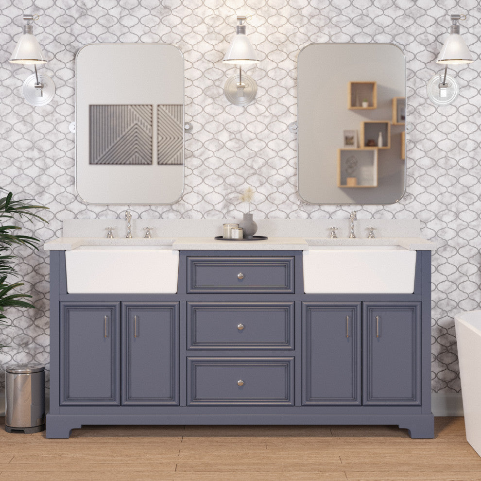 Zelda 72" Bathroom Vanity, Powder Gray, Quartz