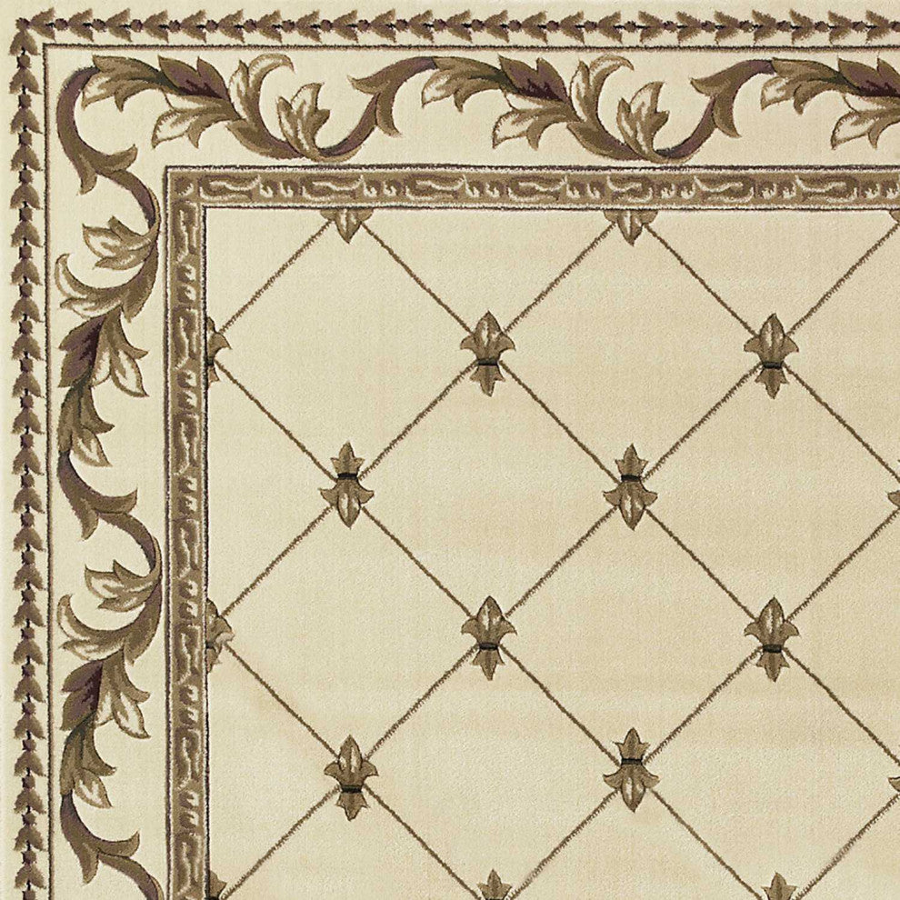 HomeRoots 8'x11' Ivory Machine Woven Hand Carved Fleur De Lis Indoor Area Rug