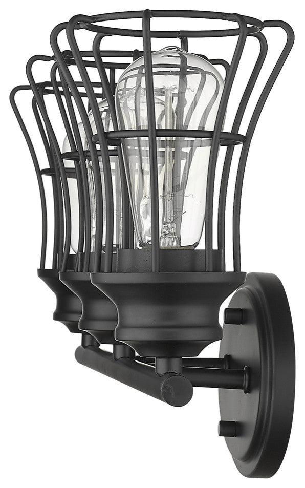 Three Light Matte Black Cage Wall Sconce