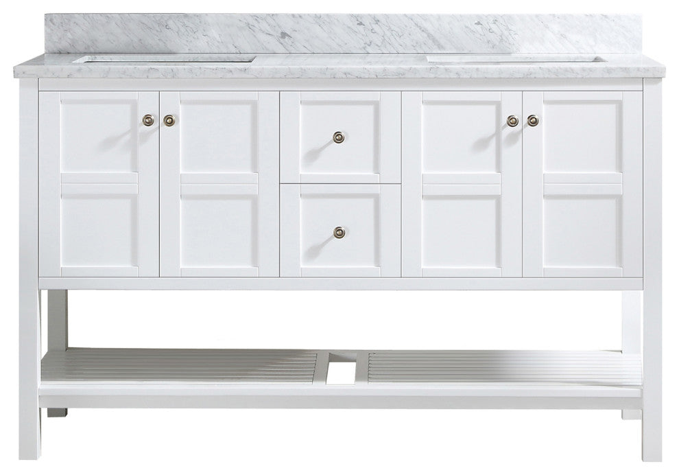 CASAINC 60" Marble Top Luxury Double Sink Bathroom Vanity, White