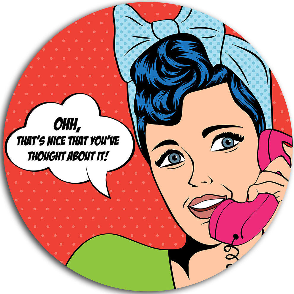 Woman Talking On Phone, Portrait Digital Art Disc Metal Wall Art, 23"