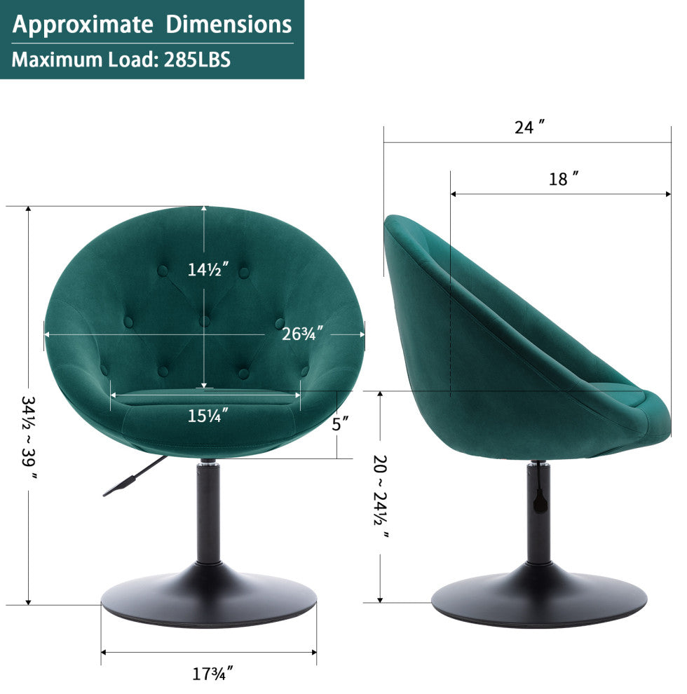 Button Tufted Swivel Velvet Papasan Chair, Atrovirens