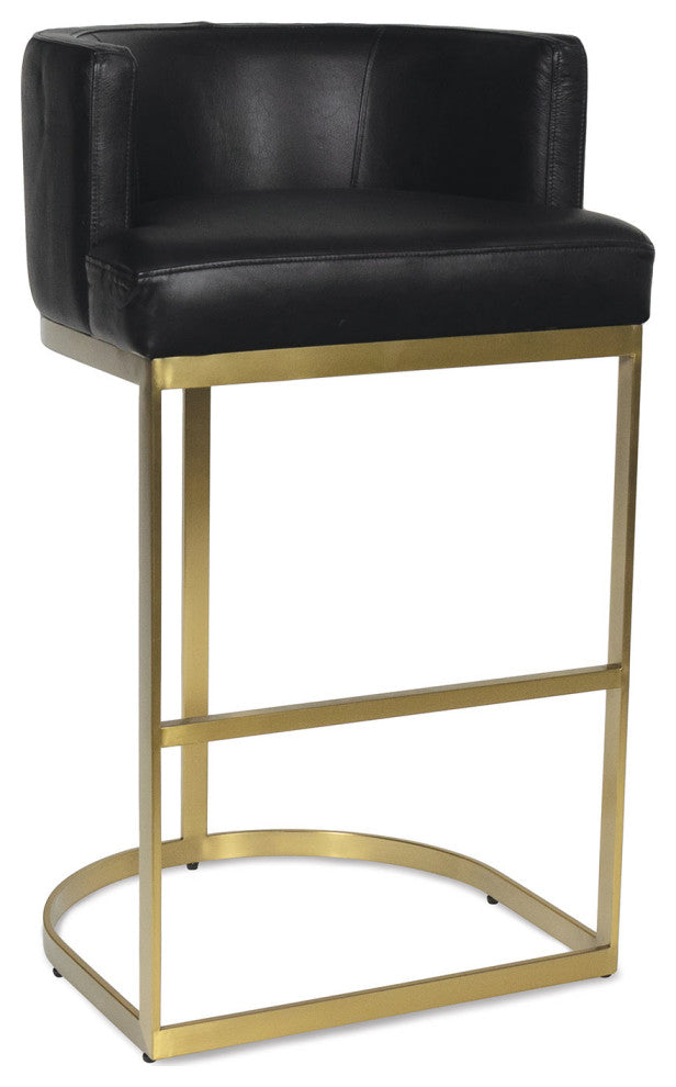 Owen Leather Bar Stool, Modern Black