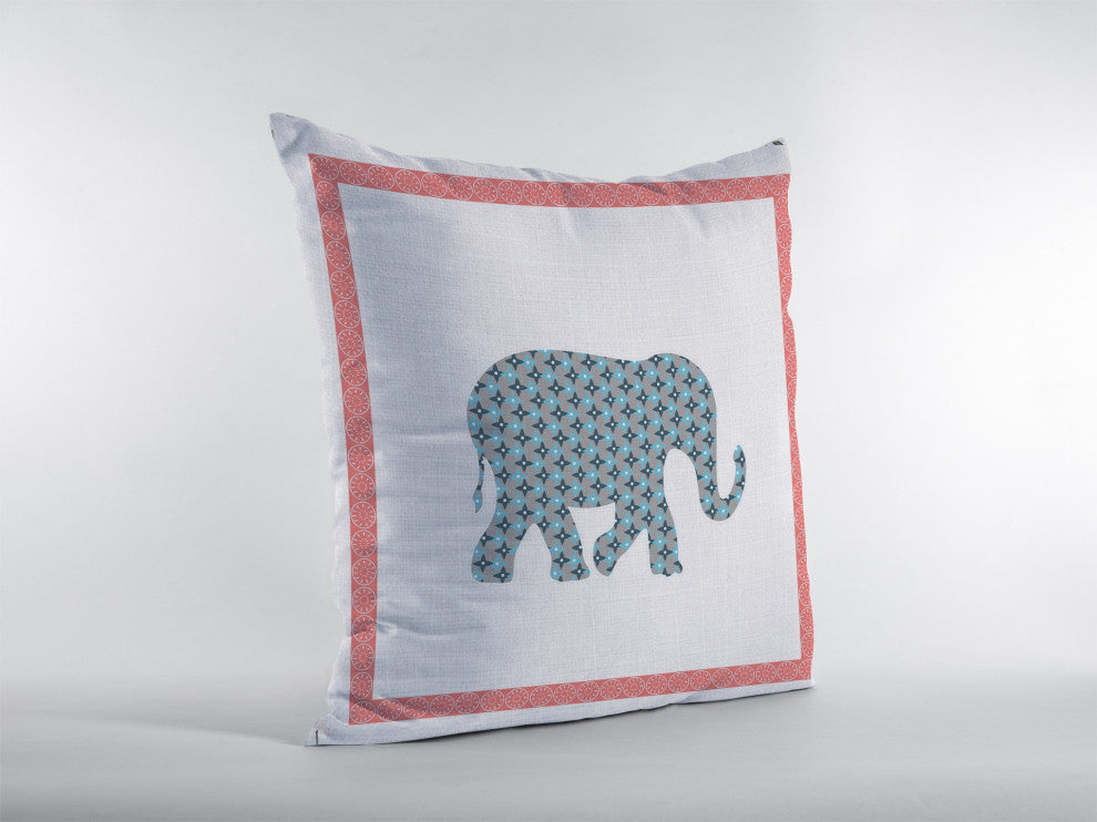 18 Blue Pink Elephant Boho Suede Throw Pillow