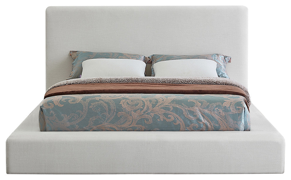 Devin Linen Textured Fabric Upholseterd Bed, Cream, King