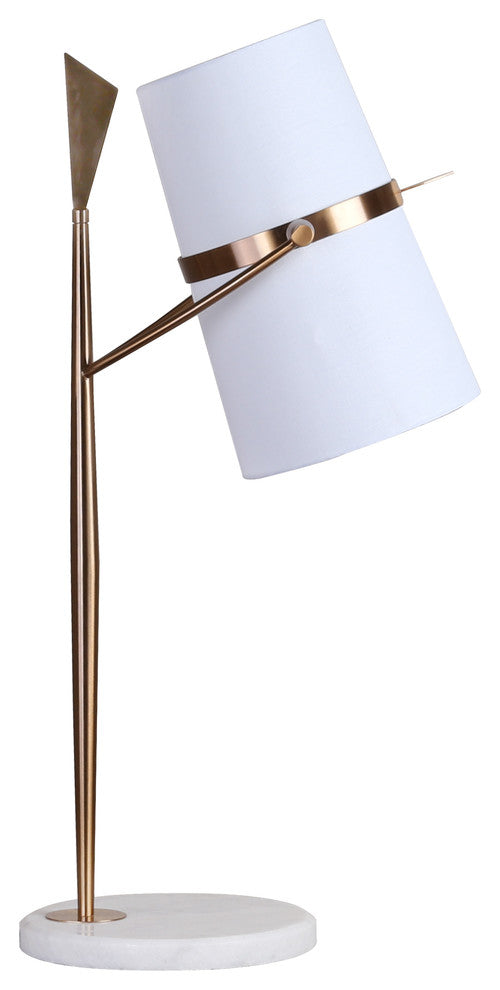White Marble Base With Gold Frame and White Fabric Shade Table Lamp