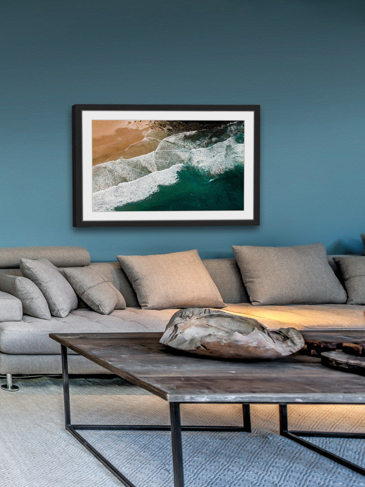 "Waves Crashing" Framed Print by Karolis Janulis