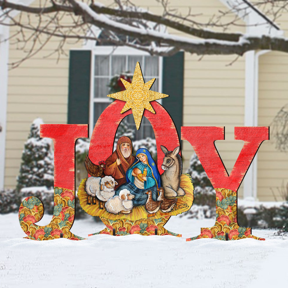 Joy Nativity Wooden Outdoor Decor
