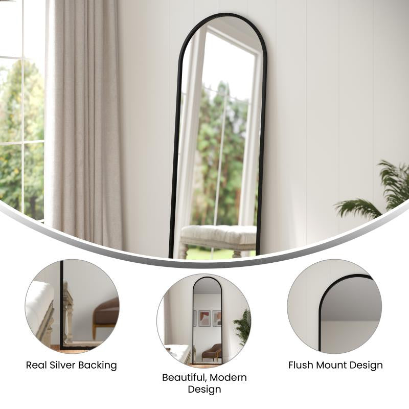 Mila Arched Metal Framed Wall Mirror, Black - 22"x65"