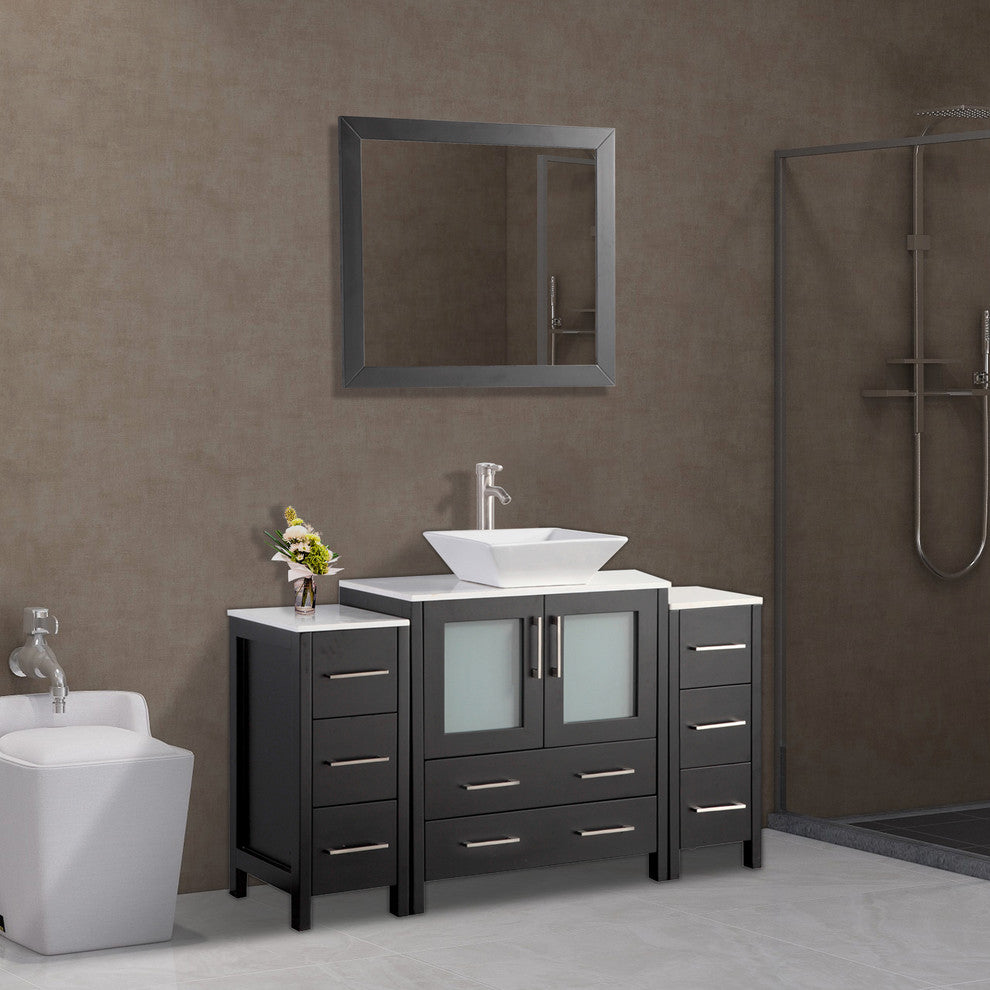 Vanity Art Vanity Set With Vessel Sink, Espresso, 54", Standard Mirror