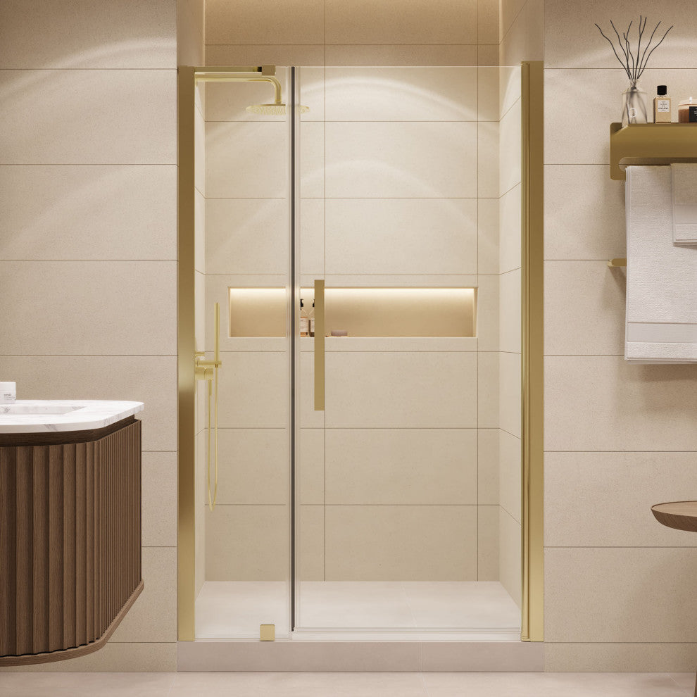 Pasadena 45 7/16-47 3/8"Wx72"H Alcove Pivot Shower Door Gold