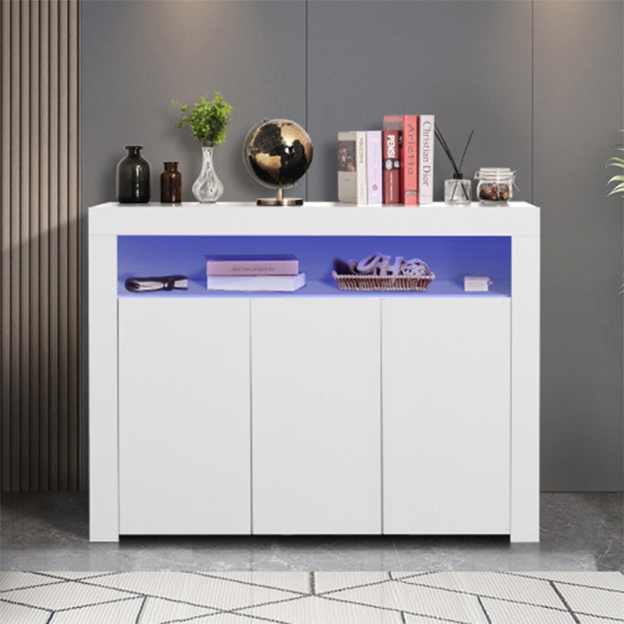 White High Gloss Sideboard Storage Cabinet modern wood TV stand with 3 doors