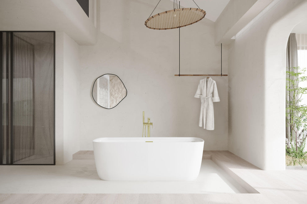 Charolette 67" Soaking Bathtub, Glossy White With Brushed Gold Trim