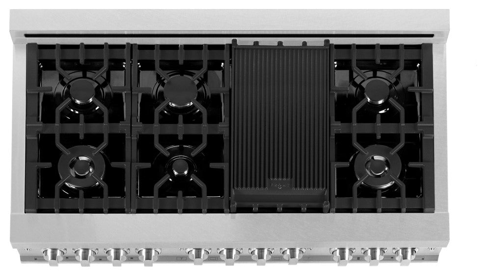 ZLINE 48" Dual Fuel Range, DuraSnow With Red Matte Door RAS-RM-48