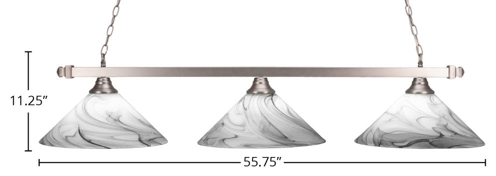 Square 3-Light Bar, Brushed Nickel/Onyx Swirl
