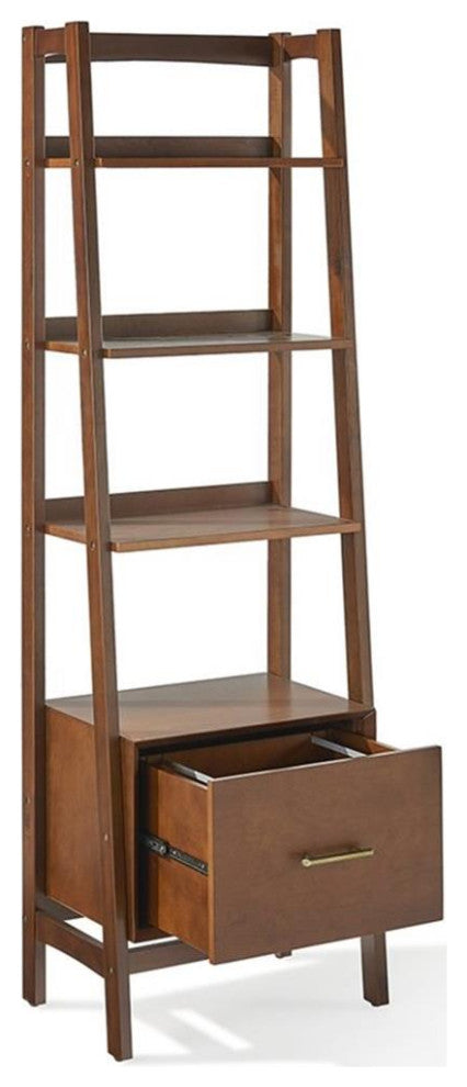Crosley Furniture Landon Wood 4 Shelf Narrow Etagere Bookcase in Mahogany
