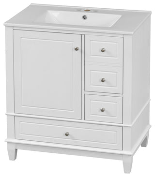 GDF Studio 30" Vanity With Ceramic Sink, Soft Close Door & Drawers, White