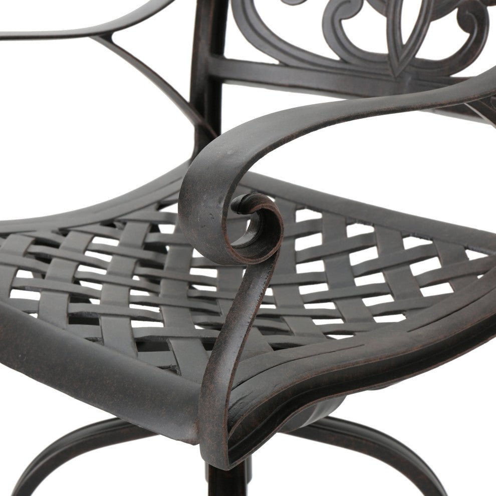 GDF Studio Alexandria Outdoor Bronze Finished Cast Aluminum Barstools, Set of 2