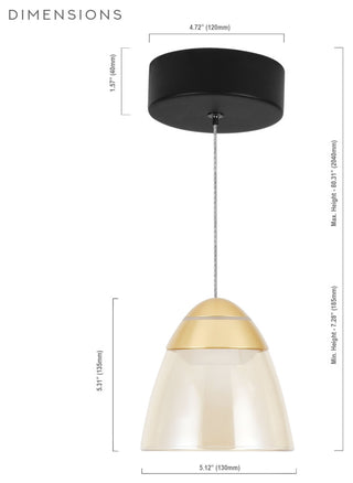 Roma 5" ETL Certified Integrated LED Height Adjustable Pendant, Black