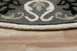 Ornate Gray and White Medallion Round Rug, 7' Round