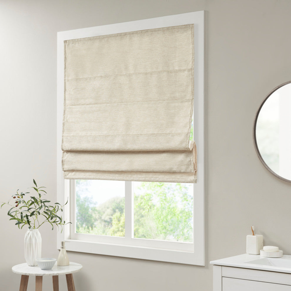 Madison Park Como Faux Silk Cordless Roman Shade, Ivory, 35 X 64"