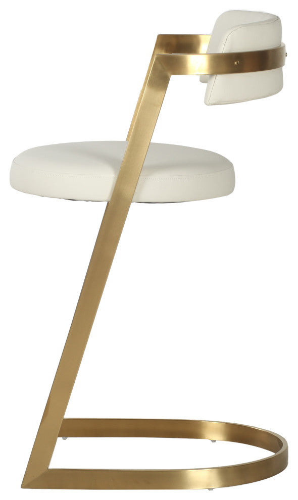 Shandra Beige Pleather, Gold Counter Stool