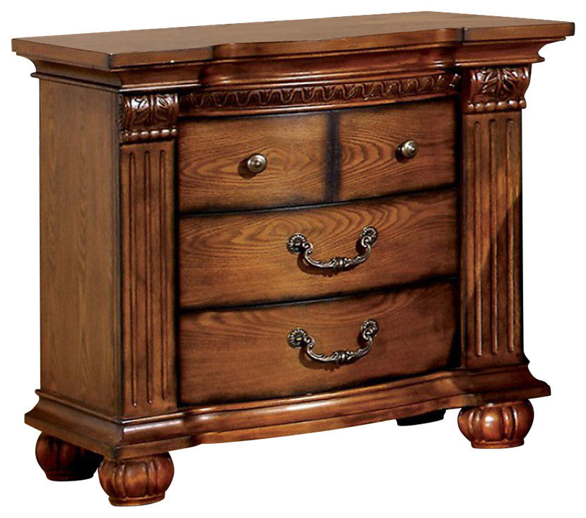 Benzara BM123357 Bellagrand Transitional Night Stand, Antique Tobacco Oak