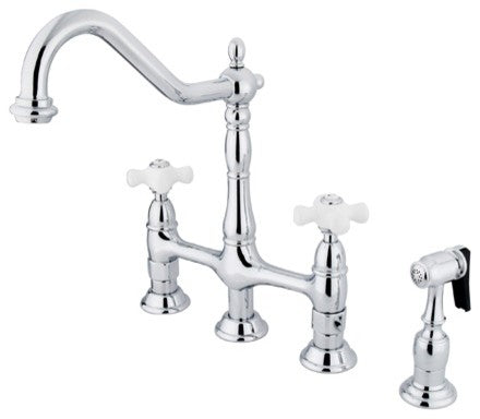 Kingston Brass Bridge Kitchen Faucet With Brass Sprayer, Polished Chrome