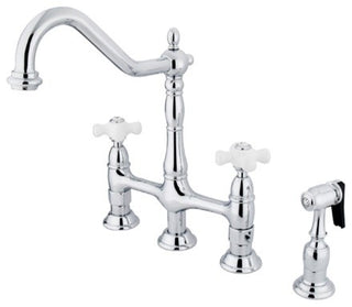 Kingston Brass Bridge Kitchen Faucet With Brass Sprayer, Polished Chrome