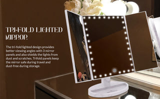 Touch Trifold XL Dimmable LED Makeup Mirror, Black